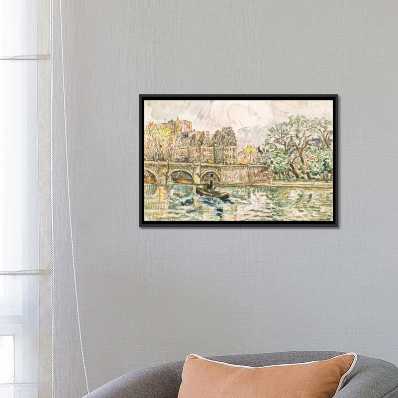 «Paris le Place Dauphine», impression sur toile, H 18 po x l 26 po x P 1,5 po, Toile avec cadre noir, Pas de tapis