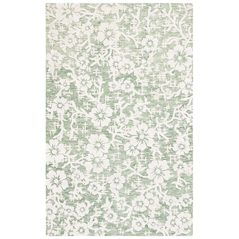 Tapis floral en laine / viscose / coton touffeté à la main Stiliani, Rectangle 4 pi x 6 pi