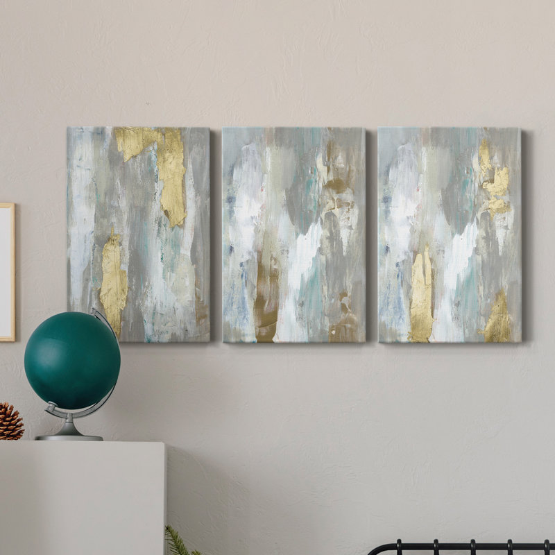 «Textured Neutrals and Gold I», ensemble de 3 toiles tendues, H 12 po x l 24 po x P 1 po