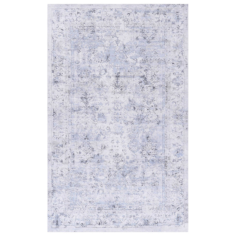 Washable Area Rug 3x5, Non-shedding, Low-pile, For Bedroom, Living Room, , Kitchen - Blue+cream 3' X 5', Machine Washable, -