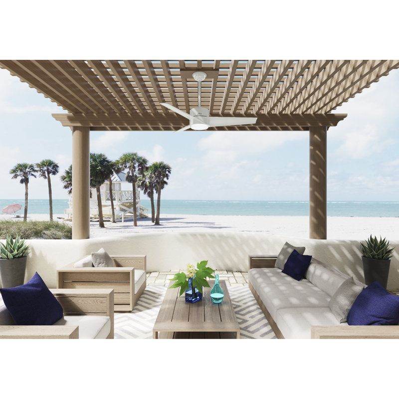 54" Havoc 3 - Blade Outdoor LED Standard Ceiling Fan with Wall Control and Light Kit Included, Fresh White