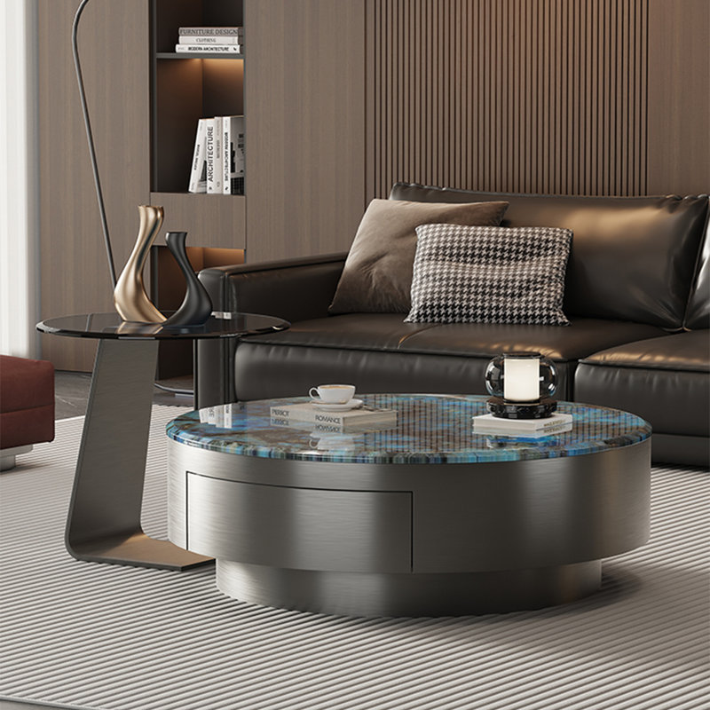 Super crystal stone round coffee table set, 13.8" H x 39.4" L x 39.4" W