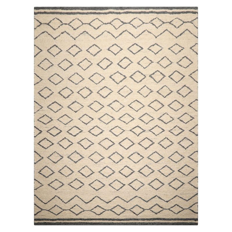 Tapis géométrique en laine tissé à plat à la main Oatmeal, Rectangle 9 pi x 12 pi