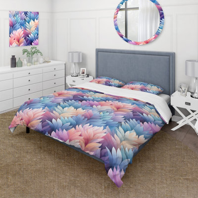 Ensemble de housse de couette bleu et rose Mystic Ferns Chevron