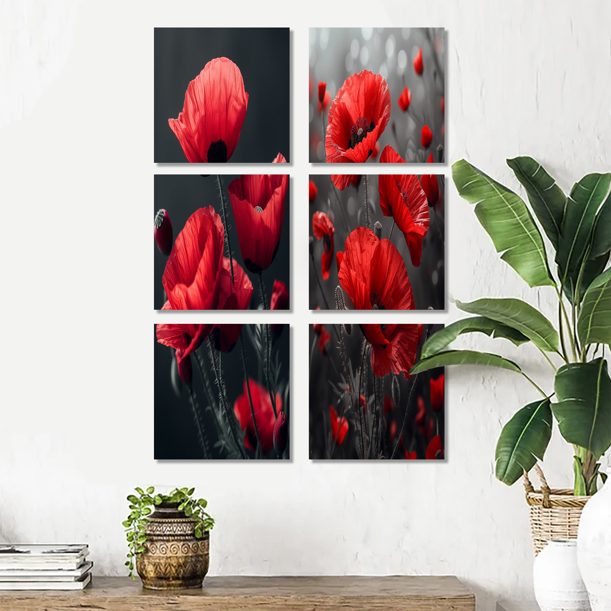 Lark Manor™ Red Black Poppies Monochrome Charm - Poppies Canvas Prints ...