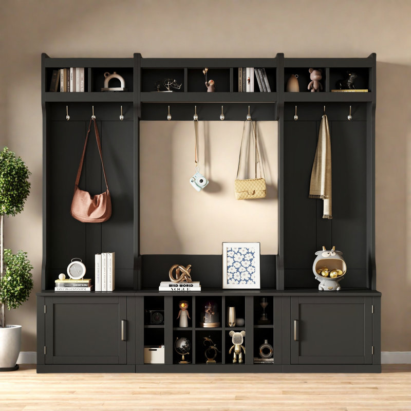 Hall Tree 82.63" Wide With Bench And Storage, Black