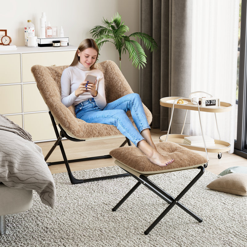 Upholstered Bean Bag Chair With Footstool, Brown