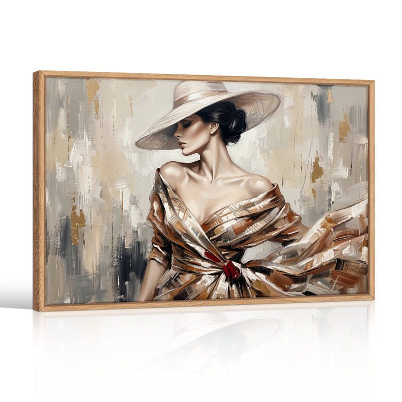 Ensemble de 1 tableau sur toile représentant une femme élégante, H 18 po x l 24 po, Naturel