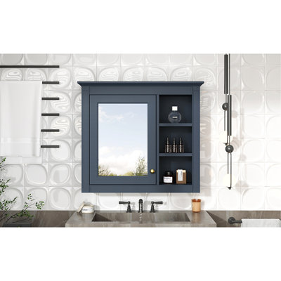 Armoire à pharmacie 30 po x 28 po, armoire de rangement murale pour salle de bain, armoire murale moderne avec miroir, armoire à pharmacie, armoire à miroir avec 3 tablettes ouvertes (meuble-lavabo non inclus)