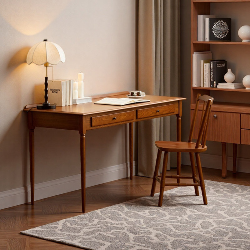 Bureau d'écriture à double tiroir rétro et simple en orme