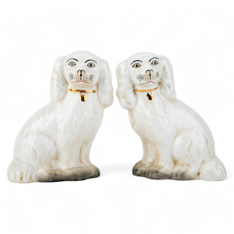 Staffordshire Style Dog Figurines – Antique Gold Chain Cream (Set of 2)