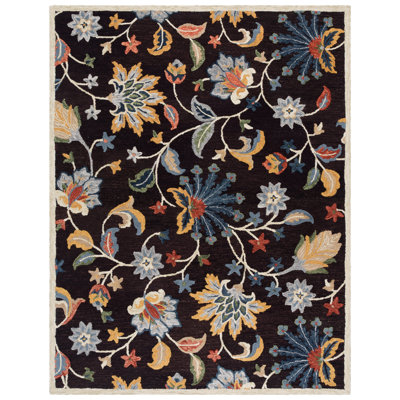 Tapis floral brun en laine Deaquaneil
