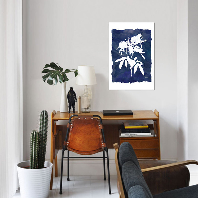 «Indigo Botanical I», impression sur toile, H 26 po x l 18 po x P 1,5 po, Toile tendue, Pas de tapis