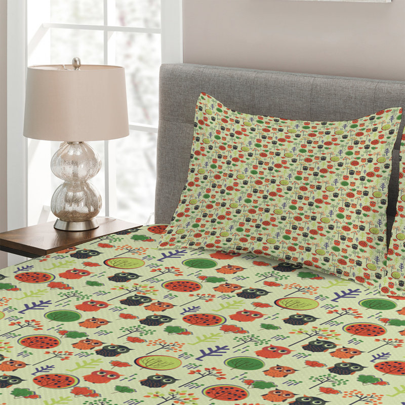 Owl Polyester Coverlet, King Bedspread + 2 Shams