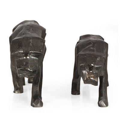 Ensemble de 2 figurines de table léopard, finition texturée, aluminium noir