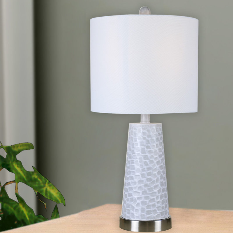 Delran Metal Table Lamp, White/Gray
