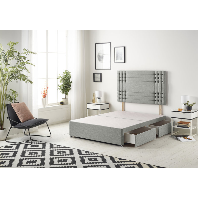 Dennishia Tweed Fabric Divan Base with Drawer Options no Headboard, 2 Drawers, Small Double (4'), Grey