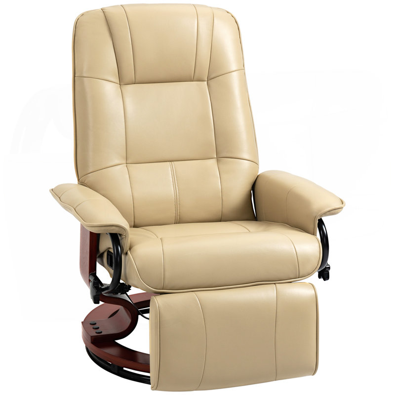 Comfortable Swivel Recliner With Padded Armrest And Extendable Footrest, Cream White