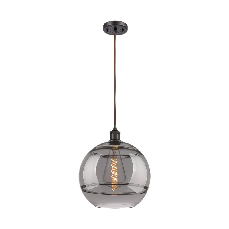 Luminaire suspendu 1 lumière Ballston Natick, H 13,38 po x l 12 po x P 12 po, Gris fumée clair, Bronze huilé