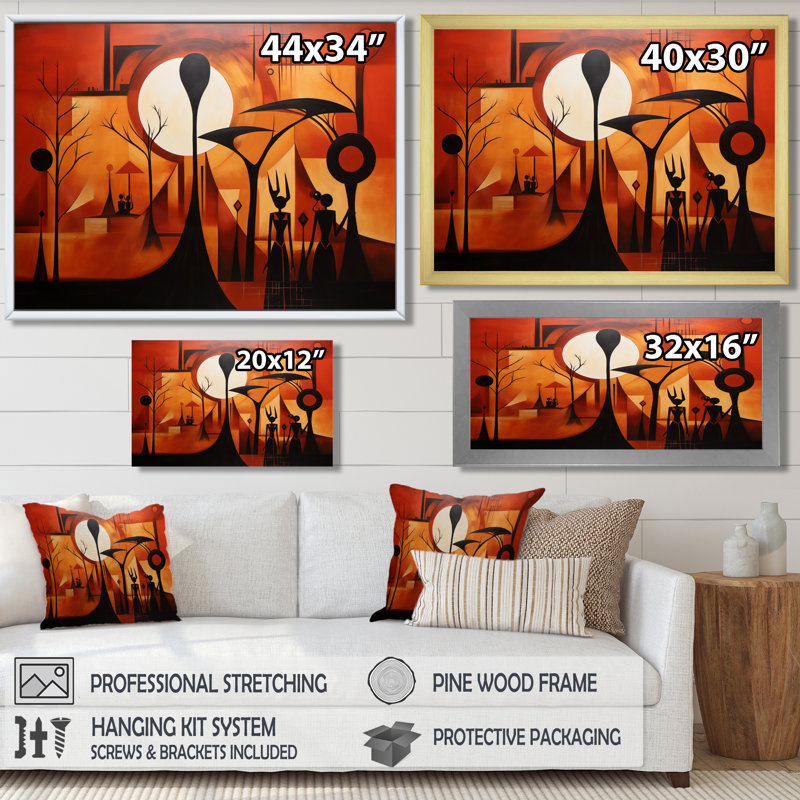 Futures souvenirs d'Afrique - art mural africain, H 30 po x l 40 po x P 1,5 po, Toile avec cadre flottant noir