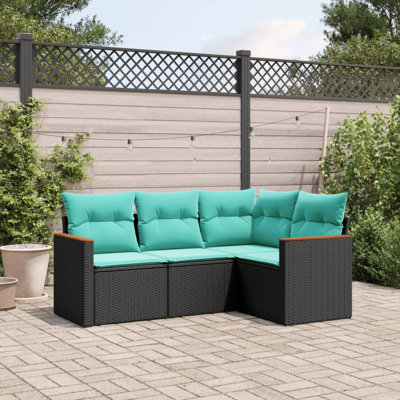 Ensemble de canapé de jardin en rotin PE noir, grand ensemble de canapé de patio extérieur résistant à l'eau