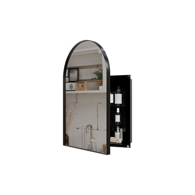 18X24 Inch Metal Corner Medicine Cabinet With Arched Mirror