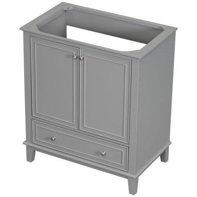 Grey Bathroom Cabinet Base, Modern Design With Solid Wood & , Multi-Functional, Adjustable Shelf, Doors And Drawer, Assembly Vanity Base Only, Construction, Needed