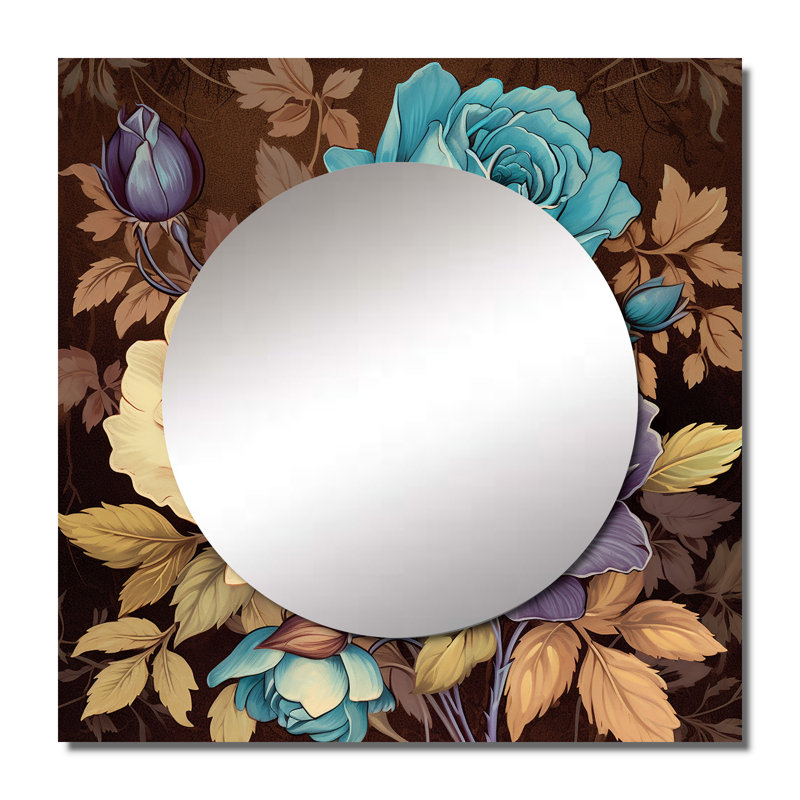 Rétro fleurs roses - Art mural miroir carré rose pour salle de bain, 23 po x 23 po