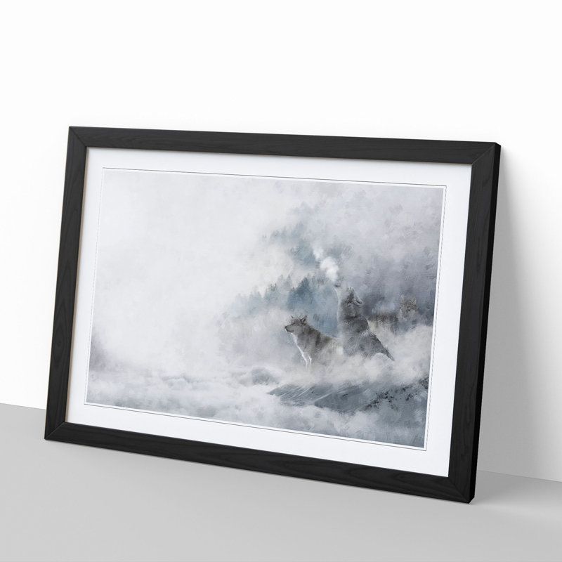 Wolves in Winter - Picture Frame Painting, 48cm H x 65cm W x 2cm D, Black Framed