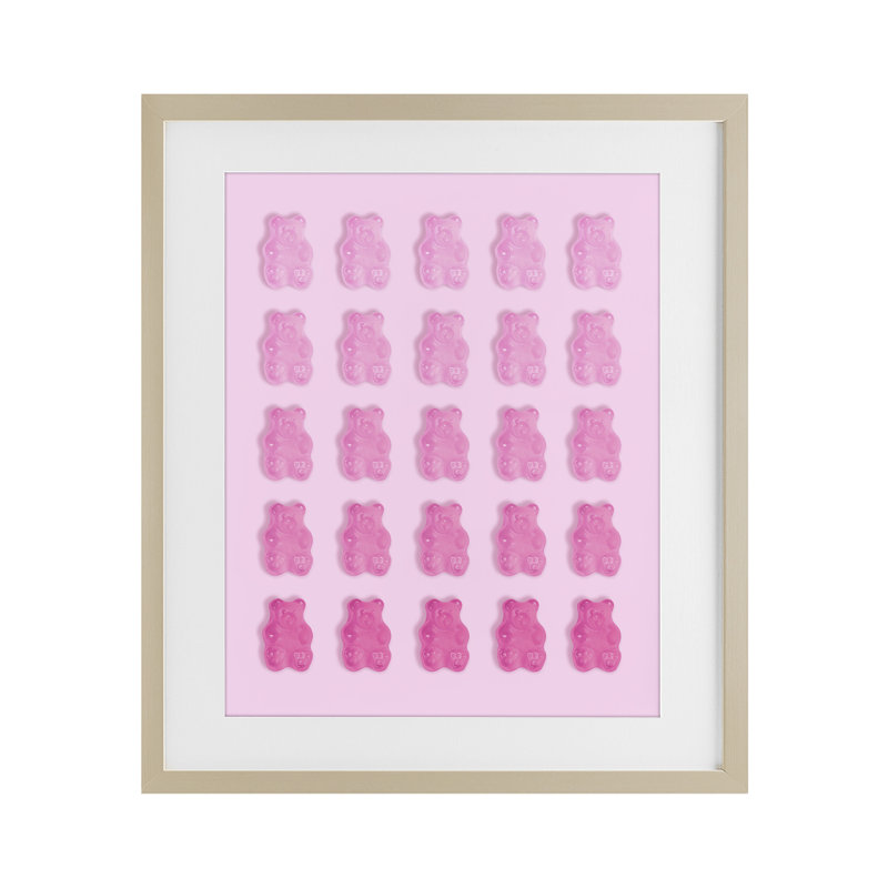 «Gradient Pastel Pink Bears», reproduction sous verre encadrée, conception par Lish Creative, Cadre de récolte en pin