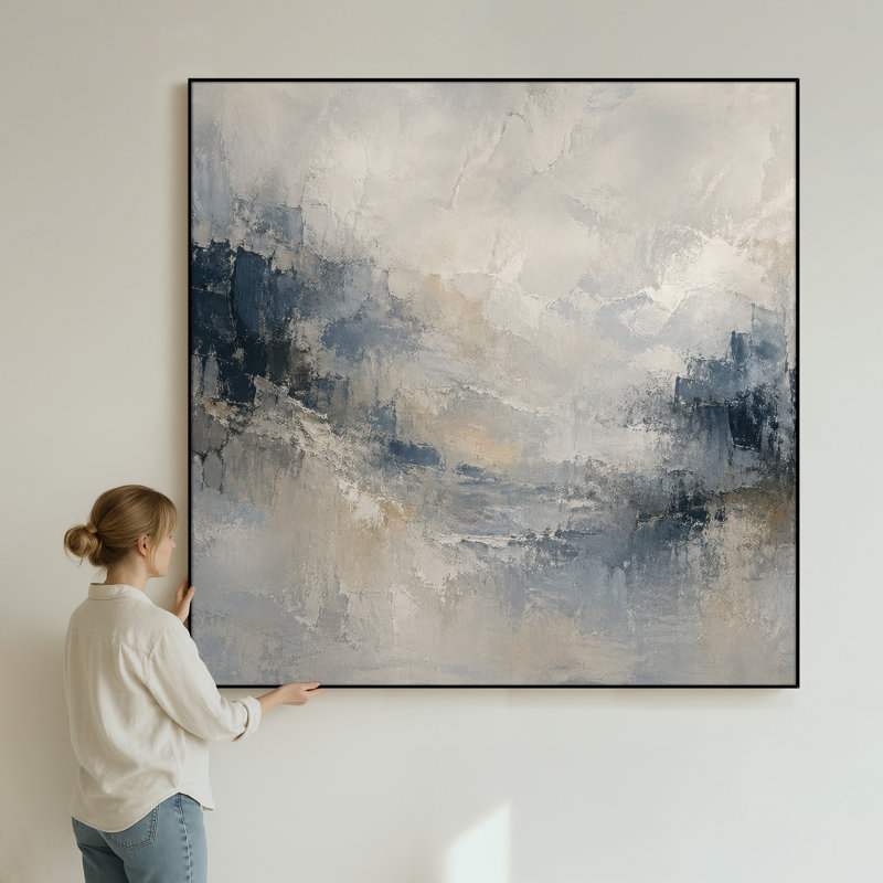 Très grand, reproduction d'art sur tissu mural - Décor de chambre à coucher contemporain abstrait Cloudscape bleu - "Assemblage requis (cadre non fini)"