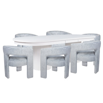 Ensemble de salle à manger à deux piédestaux 102 po Larson - Table blanche avec chaises bleues