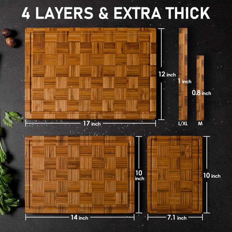 Bamboo 4 Piece Cutting Board Set | 1 Extra Large & Thick Board Comes with with Juice Groove, and 3 Piece Cutting Board Set