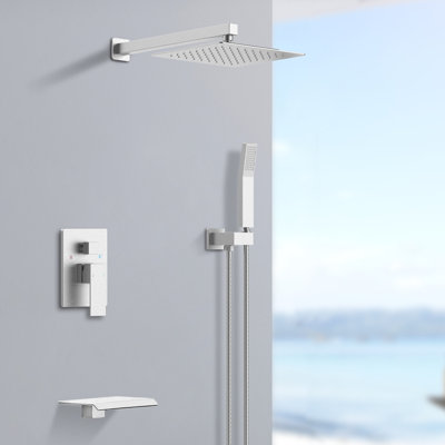 Ensemble de robinet de douche à pluie noir mat avec système de douche à pluie et pomme de douche carrée 10 pouces avec douchette à main et robinet de baignoire à robinet à pression équilibrée