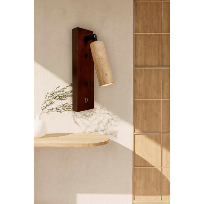 Elegant Wall Lamp with Wooden Body & Travertine Cap, Beige & Walnut Finish | 8.3 x 2.6 x 8.7 Inches | E14 Socket, Max 40W | Ideal for Living Room & Bedroom Decor, Stylish & Functional Lighting Solution