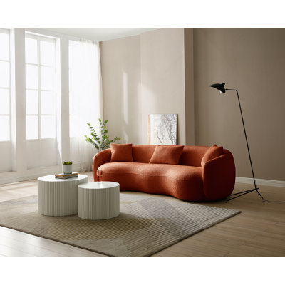 93.6'' Mid Century Modern Curved Sofa, Boucle Fabric Couch for Bedroom, Office, Apartment