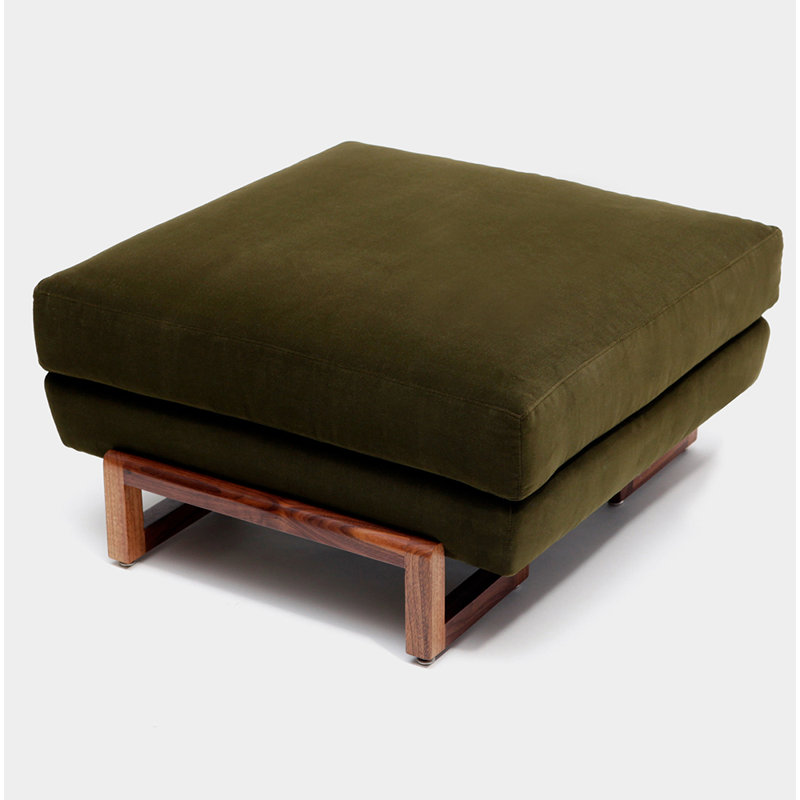 LRG Square Ottoman, Green Velvet, Walnut