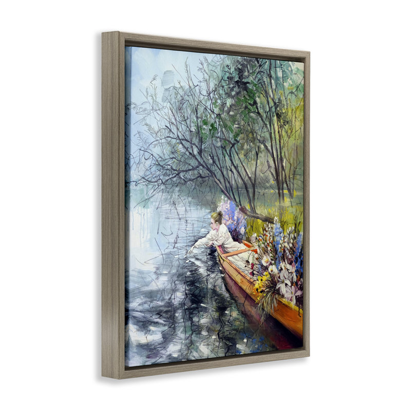 Femme dans un cadre flottant à motif floral, design par Lucille Lee, Cadre flottant orme Montalcino, H 31 po x l 25 po