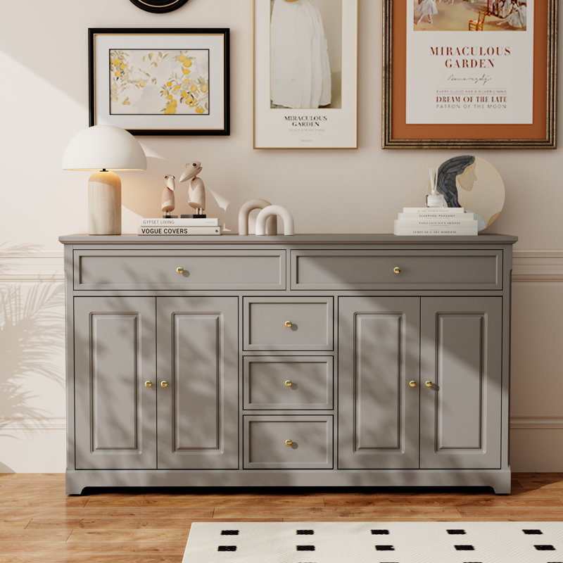 Buffet l 59,1 po avec 5 tiroirs et 4 portes, Blanc