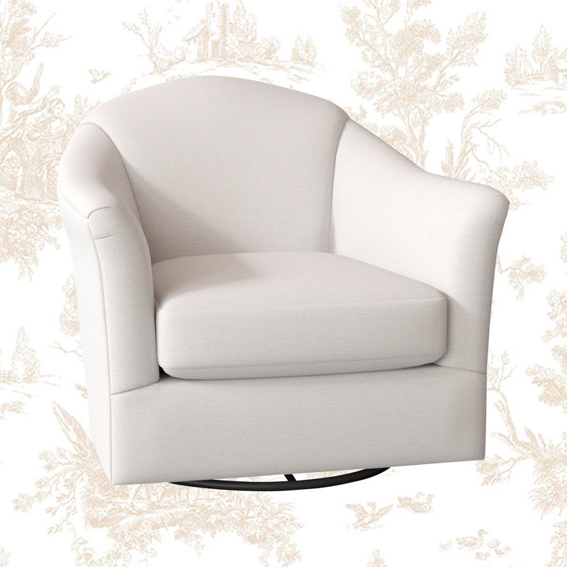Fauteuil demi-tonneau pivotant de 36,5 po Darby, Tissu performance ivoire neige