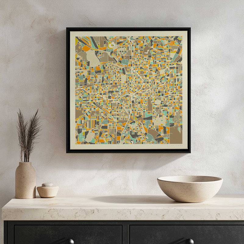 «Atlanta Map» par Jazzberry, reproduction d'art bleue, Impression encadrée sans passe-partout, Érable, H 30 po x l 30 po