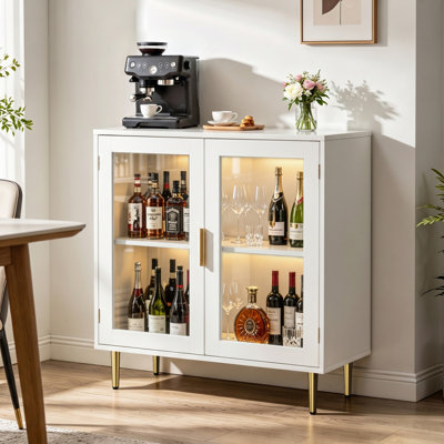 Meuble-bar à café de 80 cm avec éclairage DEL et 2 portes en acrylique, meuble de rangement moderne pour bouteilles et vins, meuble bar à café pour la maison, buffet pour salle à manger ou salon