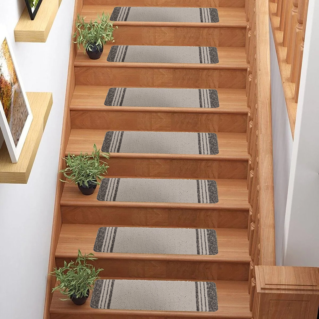 Aramen Non Slip Striped Border Berber Design Tough Pile Stair Treads 8" x 26" (Set of 13) Winston Porter 