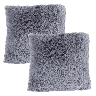  Coussins en peluche - Deux coussins décoratifs de luxe de 18 pouces et housses à poil long glamour