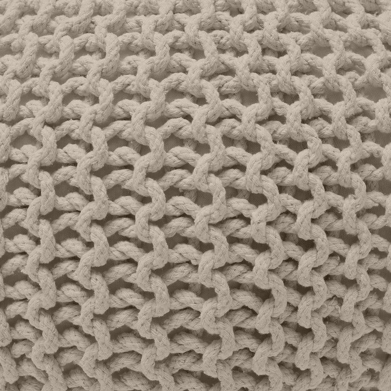 100% Cotton Hand Knitted Pouf Ottoman, Beige