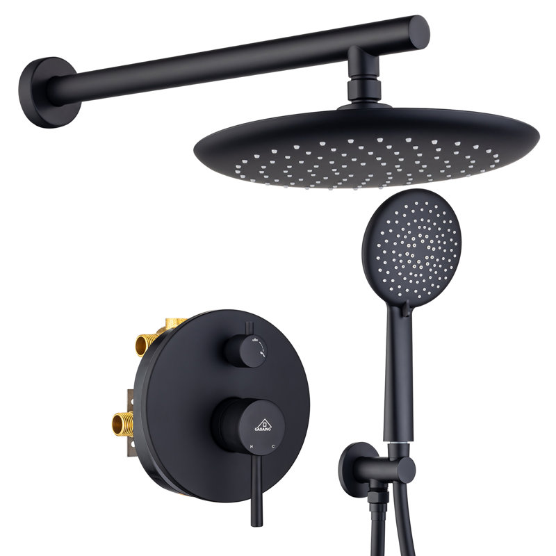 Rainfall Complete Shower System with 5-Setting Handheld Shower and Rough in Valve, Matte Black