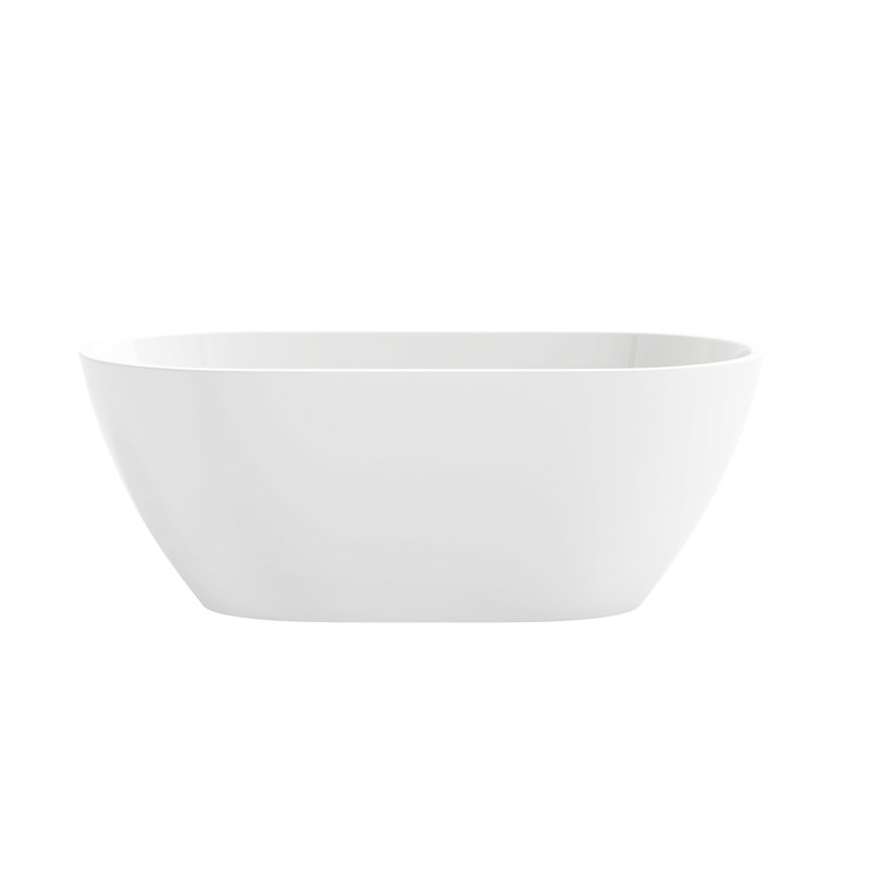 Ayago 59.06" x 28.35" Solid Surface Freestanding White Acrylic Soaking Bathtub, with Overflow and Brushed Gold Pop-up Drain