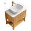 Meuble-lavabo de salle de bain, meuble de rangement autoportant en contreplaqué avec 2 portes en bambou texturé et tablette ouverte, lavabo en céramique à motif marbré et plateau en pierre frittée de Carrare