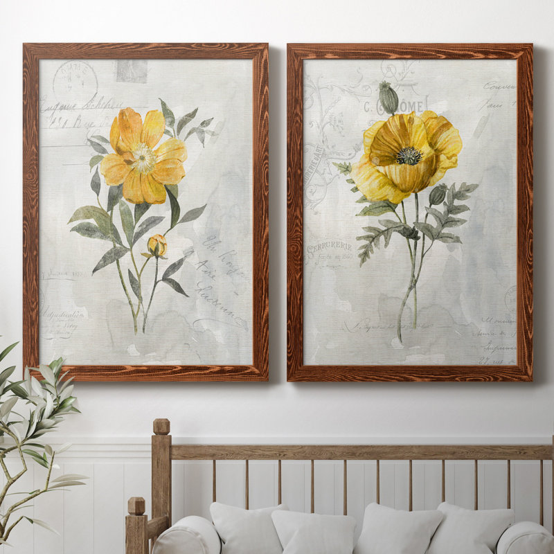 Canary Linen pivoine - ensemble de 2 reproductions d'art, H 31,5 po x l 47 po x P 1,5 po, Toile avec cadre érable