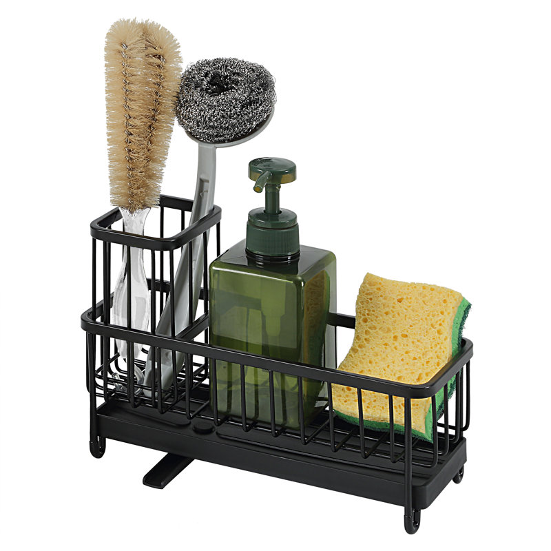 Support en acier inoxydable pour outils de nettoyage d'évier, Noir